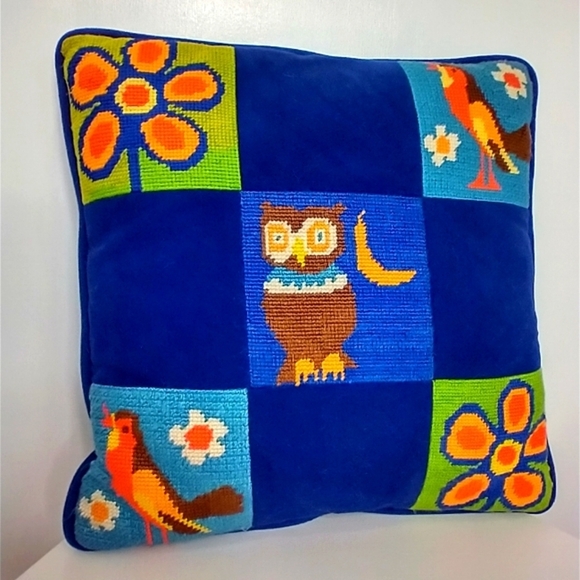 HANDMADE BLUE VELVET ACCENT PILLOW - Picture 1 of 6